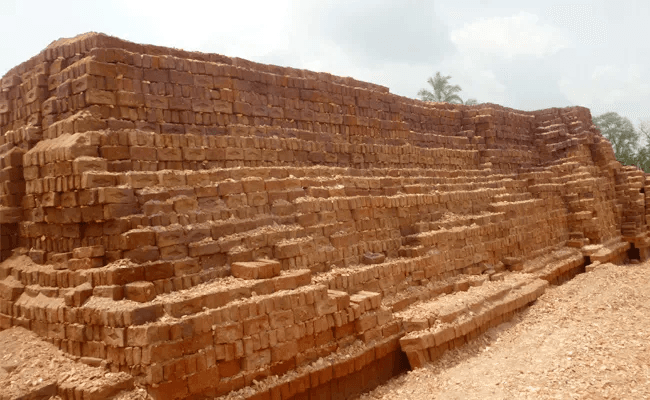 Red clay bricks stacked