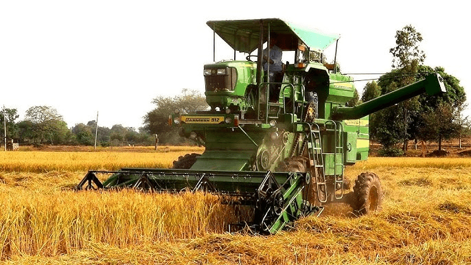 Harvester working in a field